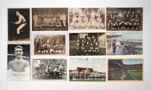 POSTCARDS: Group of eleven cards, mostly 1900s and 1910s, including a 1906 Melbourne Cup "Tuck's" card, several early real photo soccer and basketball team portraits, and others. (11 items)