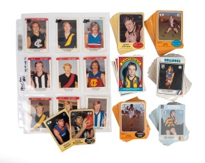 SCANLENS "FOOTBALLERS": Group comprising 1970 part-set [16/66] plus 1 duplicate, 1973 (Series A) part-set [25/72] plus 2 duplicates, 1973 (Series B) part-set [24/72] plus 10 duplicates, 1976 part-set [42/132] with 9 checklists plus 9 duplicates, 1977 part-set [18/132] plus 1 duplicate, 1978 part-set [4/156], and fifteen other cards; all mixed condition. (176 items)