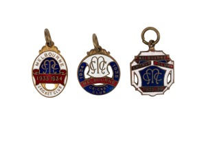72 · MELBOURNE CRICKET CLUB: Membership fobs for Country Members, comprising 1933-34 (#9), 1934-35 (#605), and 1935-36 (#341); all made by Bentley. (3 items)