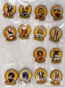 An album containing sixty-eight different VFL club pin badges, each with petroleum company branding e.g. Caltex, Ampol, Mobil, BP, and Shell. (68 items) - 2