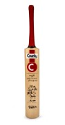 1992 WORLD CUP: Full-size Country cricket bat, signed to the face by twelve members of the Australian team, including Allan Border, Steve Waugh, Craig McDermott, Dean Jones, Mark Taylor, and others. Good condition.
