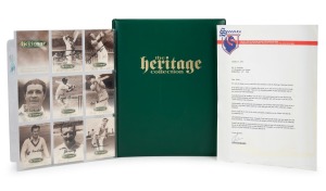 FUTERA - THE 1995 HERITAGE COLLECTION: Keith Stackpole's personal player-edition 60-card set, with 59 of the cards signed, plus two additional Keith Stackpole cards, in matching green album with letter to Stackpole from Swan Richards; one of only 100 of these sets to feature both Don Bradman and Keith Miller's signatures.