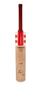 AUSTRALIA v SRI LANKA - 2nd TEST 1989-90 AT BELLERIVE OVAL, HOBART: A full-size Gray-Nicolls "Runmaker Tuff Coat" cricket bat, signed to the front by the Australian and Sri Lankan teams; the Australian signatures are damp-affected.