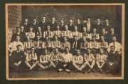 SOUTH MELBOURNE SWANS 1907: Original official team photograph, mounted on backing card, 39.5 x 49.5cm overall, together with "BSMFC Premiers 1907" official team photograph, mounted on backing card, 31 x 44cm overall. (2 items) - 2