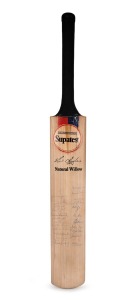 1981-82 WEST INDIES TOUR OF AUSTRALIA - SOUTH AUSTRALIA v WEST INDIES: Full-size Slazenger "Supatest" cricket bat, signed to the face by twelve members of each team (24 signatures total), including Viv Richards, Gordon Greenidge, Demond Haynes, Larry Gomes, Faoud Bacchus, David Hookes, Wayne Phillips, Jeff Crowe, Kim Harris, and Rick Darling.