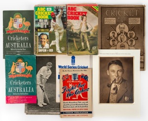 Group of cricket publications comprising "Cricket 1926", C.G. Macartney "Fight for the Ashes" [1948, Findon Publications, London], Gordon Ross "Cricketers From Australia" [1956, Playfair Books, London], Gordon Ross "Cricketers From Australia" [1961, Playfair Books, London], fourteen "ABC Cricket Books" spanning the 1960s to 1980s, and other ephemera, plus original 21 x 15.5cm studio portrait of English Test Cricketer Maurice Tate.