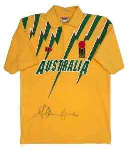 174 · ALLAN BORDER AUSTRALIAN ONE-DAY SHIRT: Text "Australia - I.SC. - World Series" on front, "BORDER" on reverse, c. 1993, signed to the front by the man himself.