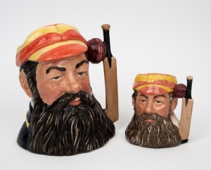 154 · W.G. GRACE: Royal Doulton 1989 medium-size character jug [6845], limited edition #1697/9500, height 10cm, together with 1996 large character jug [D7032], height 16.5cm; both modelled by Stanley James Taylor. (2 items)