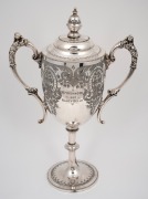 MORDIALLOC CUP: Silver-plated trophy presented by the Victorian Launch Club in 1907 to a W.H. Ashmore of the boat "Nancy Belle", for victory in the Williamstown to Mordialloc race; height 34.5cm. - 2