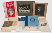 CLARRIE GRIMMETT: Group of ephemera from throughout Grimmett's career, including menus, an invitation, correspondence addressed to Grimmett, two mounted photographs, and others. (qty.) Provenance: The Clarrie Grimmett Collection; his family, by descent