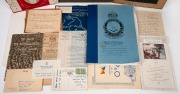 CLARRIE GRIMMETT: Group of ephemera from throughout Grimmett's career, including menus, an invitation, correspondence addressed to Grimmett, two mounted photographs, and others. (qty.) Provenance: The Clarrie Grimmett Collection; his family, by descent - 2