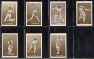 A range of cricket cards, including Australian Licorice, Allen's, Hoadleys, Black Crow Cough Drops, Wills, and Sweetacres; mainly fine. (40 items)