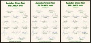 1983 AUSTRALIAN TEAM TO SRI LANKA: Three copies of the official team sheet, each with sixteen signatures including those of Greg Chappell, David Hookes, and Allan Border.