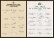 1984 AUSTRALIAN TEAM TO WEST INDIES: Official team sheet with seventeen signatures, including those of Kim Hughes, Allan Border, and Graham Yallop, together with 1983/84 Benson & Hedges Test Series Australian official team sheet with twelve signatures. (2