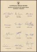1984 AUSTRALIAN TEAM TO WEST INDIES: Official team sheet with seventeen signatures, including those of Kim Hughes, Allan Border, and Graham Yallop, together with 1983/84 Benson & Hedges Test Series Australian official team sheet with twelve signatures. (2 - 2