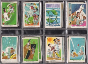 274 · 1972 SUNICRUST: Complete set of 40 "Comedy Cricket" trade cards, all featuring cartoons by WEG; mainly fine. Rarely seen.