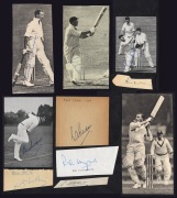 ENGLISH CRICKETERS: A collection of signed autograph pages, cuts, pics, etc., including Jim Sims, Alec Bedser, Norman Yardley, Reg Perks, Paul Gibb, Bill Edrich, Len Hutton, Herbert Sutcliffe, Mike Denness, Fred Titmus, Ray Illingworth, Norman Mitchell-In