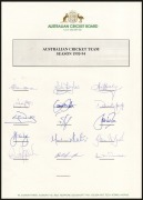 Official team sheets titled "Australian Cricket Team - Season 1993-94", including signatures of Allan Border, Mark Taylor, David Boon, Shane Warne, and Glenn McGrath. (2 examples) - 2