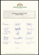 Official team sheets titled "Australian Cricket Team - Season 1993-94", including signatures of Allan Border, Mark Taylor, David Boon, Shane Warne, and Glenn McGrath. (2 examples) - 3