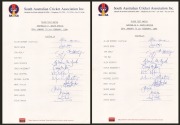 Official SACA team sheets produced for the third Test Match at Adelaide, January 1994, with signatures of the Australian Team, including those of Allan Border, David Boon, Craig McDermott, Shane Warne, and Mark & Steve Waugh. (2 examples)
