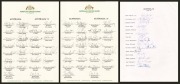 Official team sheets headed "Australia" and "Australia A", with twenty-two players' signatures (including Mark Taylor, Ian Healy, David Boon, Shane Warne, Michael Bevan, Ricky Ponting, and Matthew Hayden), together with signatures of the coaches and other
