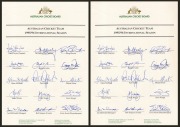 Official ACB team sheets headed "Australian Cricket Team - 1995/96 International Season", signed by Mark Taylor, Ian Healy, David Boon, Glenn McGrath, Shane Warne, Mark & Steve Waugh, among others. (2 examples)