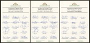 OFFICIAL ACB TEAM SHEETS: Comprising one headed "Australian Cricket Team - 1996/97 International Season - Carlton & United Series", signed by Mark Taylor, Ian Healy, Jason Gillespie, Glenn McGrath, Ricky Ponting, and Shane Warne, together with two ACB she