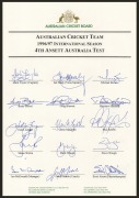 OFFICIAL ACB TEAM SHEETS: Comprising one headed "Australian Cricket Team - 1996/97 International Season - Carlton & United Series", signed by Mark Taylor, Ian Healy, Jason Gillespie, Glenn McGrath, Ricky Ponting, and Shane Warne, together with two ACB she - 3