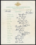 OFFICIAL AUSTRALIAN TEAM SHEETS: 1961 Australian Team on Tour (printed signatures), 1977 Australian Touring Cricket Team (Greg Chappell, captain), and 1981 Australian Cricket Team to U.K. and Sri Lanka (Kim Hughes, captain). (3 items) - 2