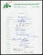 OFFICIAL AUSTRALIAN TEAM SHEETS: 1961 Australian Team on Tour (printed signatures), 1977 Australian Touring Cricket Team (Greg Chappell, captain), and 1981 Australian Cricket Team to U.K. and Sri Lanka (Kim Hughes, captain). (3 items) - 3