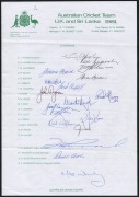 OFFICIAL AUSTRALIAN TEAM SHEETS: 1961 Australian Team on Tour (printed signatures), 1977 Australian Touring Cricket Team (Greg Chappell, captain), and 1981 Australian Cricket Team to U.K. and Sri Lanka (Kim Hughes, captain). (3 items) - 4