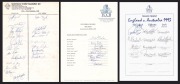 December 1981 Queensland Cricket Association Team Sheet signed by Queensland (12 players, incl. Dymock, Hohns, Ritchie, Lillie) and the West Indies (9 players, including Holding, Marshall, Garner, Lloyd); August 1980 England Team for Fifth Test Match (10 