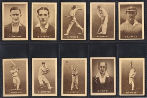288 · A diverse accumulation of 180+ sleeved cigarette cards, including a 1925 Godfrey Phillips "Famous Cricketers" part-set [21/32], a 1935 Ardath Cork "Cricket, Tennis & Golf Celebrities" part-set [29/50], also Gallaher, Wills, Godfrey Phillips, Taddy & Co., Smith's, B. Morris & Sons, and several other manufacturers, plus 1995 Weet-Bix Bradman Collection complete set [20]; mixed condition. (200+ items)