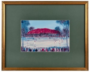 GREG CHAPPELL (Australian Test Captain), signature on the back of "Cricket at Ayres Rock" colour lithograph print by Pro Hart, framed and glazed, 38 x 46cm overall.