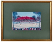 GREG CHAPPELL (Australian Test Captain), signature on the back of "Cricket at Ayres Rock" colour lithograph print by Pro Hart, framed and glazed, 38 x 46cm overall.