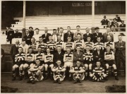 GEELONG 1931 PREMIERSHIP YEAR: Original team photograph with caption "Geelong F. Team, Alberton Oval, Adelaide 14/10/31"; window-mounted, framed and glazed, 31.5 x 37cm overall. - 2
