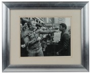 MUHAMMAD ALI VS. JOE BUGNER: Two framed and glazed photos, one signed by both Ali and Bugner, the other signed by Bugner alone, the larger 42 x 55cm overall, together with contrived Lionel Rose vs Johnny Famechon photograph with both men's signatures on b - 2