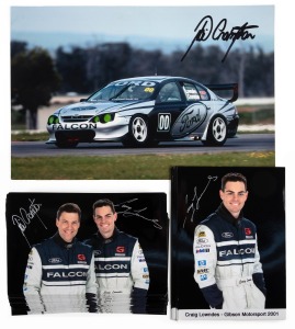 Group of signed c. 2001 publicity photographs, mostly 11 x 17.5cm, comprising ninety-one signed by both Craig Lowndes and Neil Crompton, seventeen signed by Craig Lowndes, and one signed by Neil Crompton. (109 items)