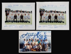 Official Australian Team photograph at the Adelaide Cricket Ground, fully signed in the margins by Mark Taylor (captain), Bob Simpson (coach), Ian McDonald (manager), Shane Warne, Glenn McGrath, Ricky Ponting, David Boon, etc. (2 examples, each 31 x 35.5cm overall), together with a photograph of the Australian team to the Benson & Hedges World Cup 1992, signed by all the players and dedicated to "Macca". (3 items)