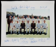 Official Australian Team photograph at the Adelaide Cricket Ground, fully signed in the margins by Mark Taylor (captain), Bob Simpson (coach), Ian McDonald (manager), Shane Warne, Glenn McGrath, Ricky Ponting, David Boon, etc. (2 examples, each 31 x 35.5c - 3