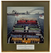 Large-format photograph depicting all the teams to the Benson & Hedges World Cup 1992, photographed in front of the Sydney Opera House and Harbour Bridge (framed and glazed, 56 x 53cm overall), together with a framed presentation depicting Border's 1993 c