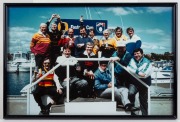 Six framed images, including 1996 Grand Final photograph signed by winning captain Wayne Carey of North Melbourne (33 x 26.5cm overall), photograph of Ross Oakley and Tim Watson in period garb outside the MCG for the AFL Centenary Re-Enactment match (52 x - 3