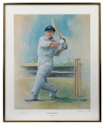 DON BRADMAN: "Sir Don Bradman" print by Alan Fearnley, signed by Bradman and the artist, limited edition #284/850; framed and glazed, 57.5 x 47cm overall.