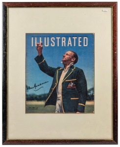 198 · Group of six framed or mounted items including a reproduction front cover depicting Bradman "The Man of a Century" with his signature and others.