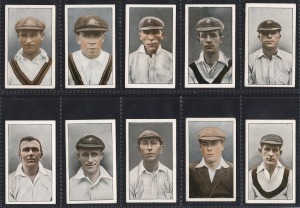 290 · 1926 GODFREY PHILLIPS: "Famous Cricketers" complete set of 32 cigarette cards, noted Clarrie Grimmett, Bill Ponsford, and Jack Ryder. Mainly EF.
