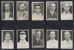 304 · 1932 SWEETACRES CHAMPION CHEWING GUM: "Test Records" complete set [32], together with "Prominent Cricketers" complete set [32]; noted Don Bradman and Eddie Gilbert (one of the few sets to feature this famous indigenous fast bowler); mixed condition. (64 items)