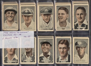 269 · 1936 ALLEN'S "CRICKETERS": Complete set [36], noted Don Bradman, Stan McCabe, and Gubby Allen; brands on reverse include Q-T Fruit Drops, Steam Rollers, Cure-'Em-Quick, and Irish Moss Gum Jubes; mixed condition.
