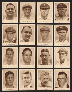 268 · 1934 DUDGEON & ARNELL (PATROL TOBACCO): "1934 Australian Test Team", complete set [16], including Don Bradman and Clarrie Grimmett; superb condition.