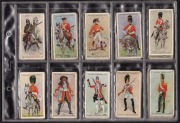 1912-1938 JOHN PLAYER & SONS: Diverse group comprising 1912 "Regimental Uniforms" complete set [50], 1926 "Cricketers Caricatures By RIP" complete set [50] plus 37 duplicates, 1926 "Straight Line Caricatures" complete set [50], 1926 "Footballers Caricatur