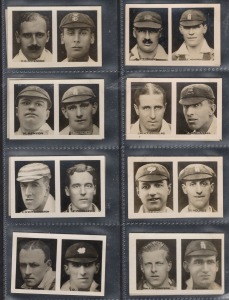 1922-1929 CIGARETTE & TRADE CARDS: Group comprising 1922 Young Britain "Favourite Cricketers Series" complete set [15], 1923 R & J. Hill Ltd. "Famous Cricketers" complete set [40], 1928 Major Drapkin & Co. "Australian And English Test Cricketers" complete set [40] plus 16 duplicates, 1928 De Reszke "Famous Test Cricketers" part-set [23/27], and 1929 Boys' Magazine "Famous Cricketers Series" part-set [9/10]; mainly fine. (143 items)